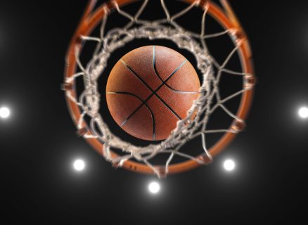 3d rendering basketball on hoop
